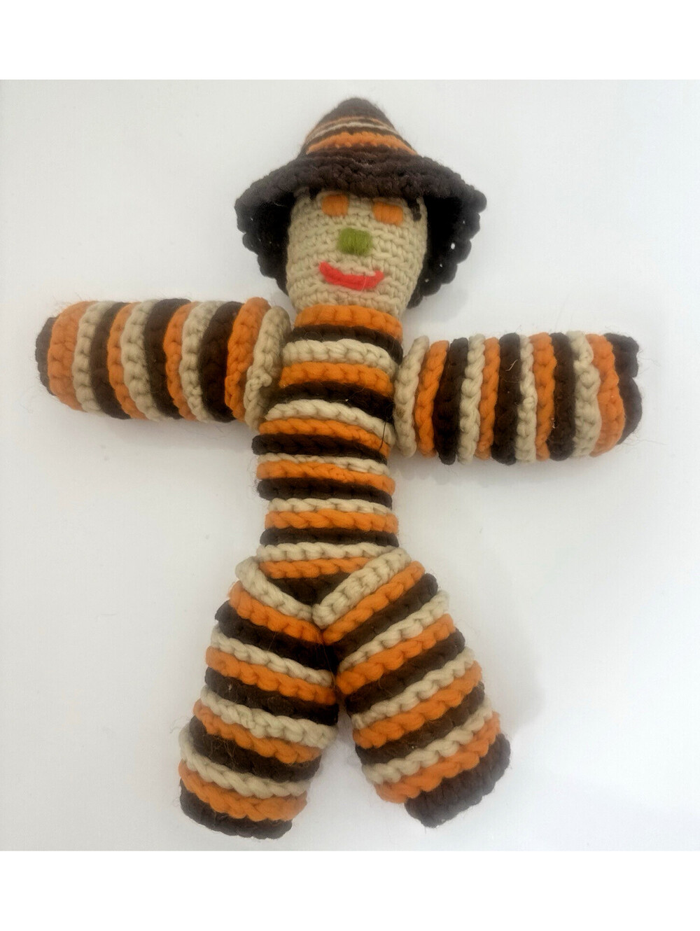 Vintage 70s Crochet Scarecrow Toilet Paper Roll Cover Clown Doll Fall Retro